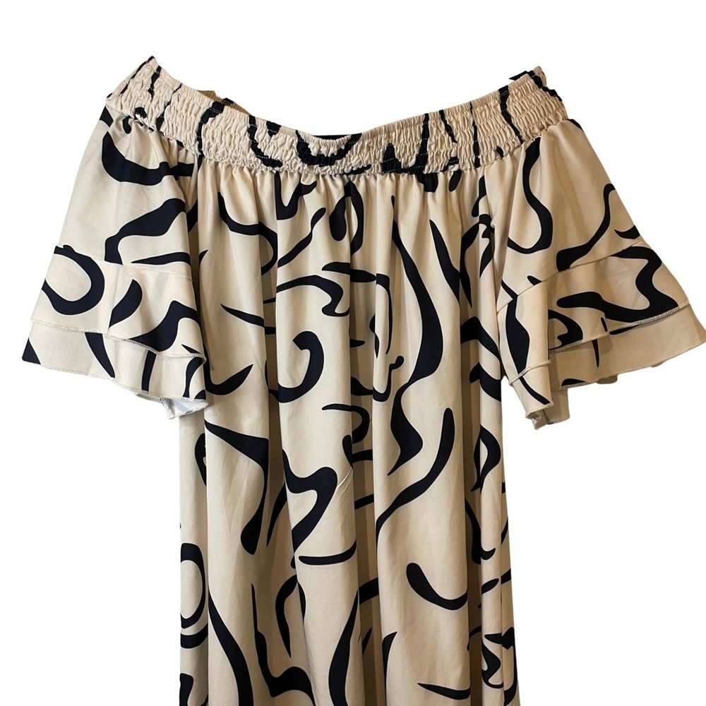 Joress Curve 1XL Cream and Black off shoulder plus size 37” knee length dress - Picture 2 of 11
